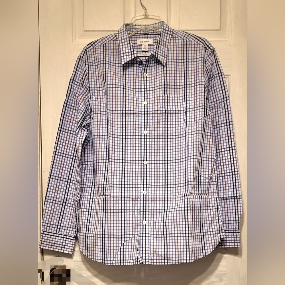 Calvin Klein Button-up Dress Mens Shirt Large Blues Stripped Lobgsleeve